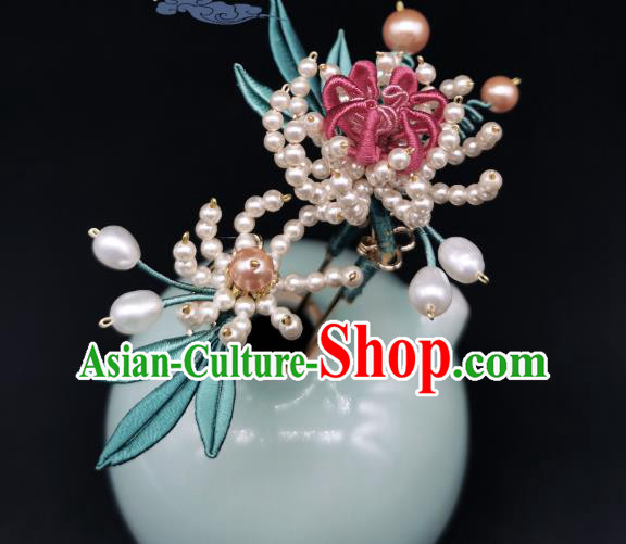 Chinese Traditional Qing Dynasty Pearls Chrysanthemum Hairpin Handmade Ancient Imperial Concubine Hair Stick Chinese Traditional Qing Dynasty Pearls Chrysanthemum Hairpin Handmade Ancient Imperial Concubine Hair Stick