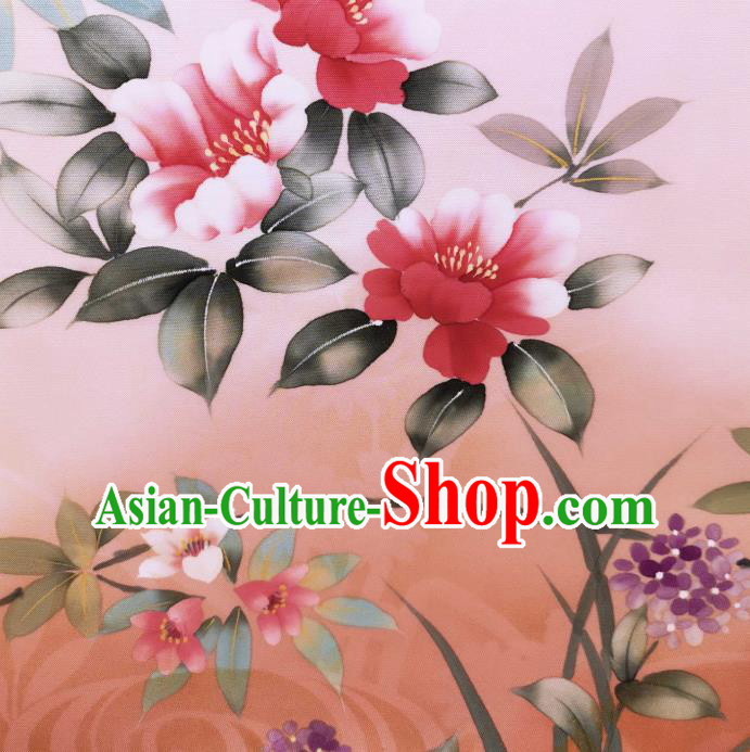 Asian Japan Brocade Material Japanese Kimono Tapestry Traditional Hand Painting Hydrangea Silk Fabric Asian Japan Brocade Material Japanese Kimono Tapestry Traditional Hand Painting Hydrangea Silk Fabric
