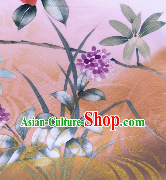 Asian Japan Brocade Material Japanese Kimono Tapestry Traditional Hand Painting Hydrangea Silk Fabric Asian Japan Brocade Material Japanese Kimono Tapestry Traditional Hand Painting Hydrangea Silk Fabric