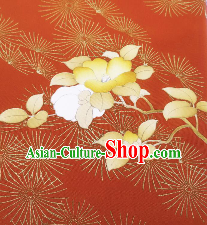 Asian Japan Traditional Kimono Printing Brocade Material Japanese Wedding Dress Red Silk Fabric Asian Japan Traditional Kimono Printing Brocade Material Japanese Wedding Dress Red Silk Fabric