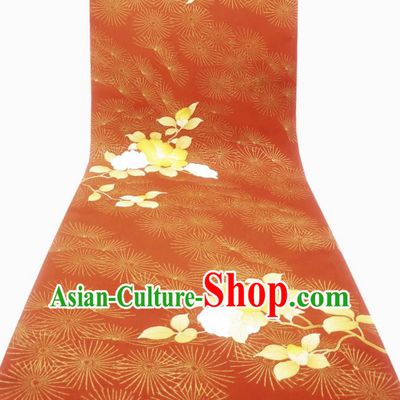 Asian Japan Traditional Kimono Printing Brocade Material Japanese Wedding Dress Red Silk Fabric