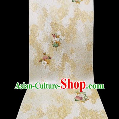 Asian Japanese Yukata Beige Silk Fabric Japan Traditional Kimono Printing Brocade Material