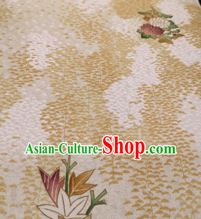 Asian Japanese Yukata Beige Silk Fabric Japan Traditional Kimono Printing Brocade Material Asian Japanese Yukata Beige Silk Fabric Japan Traditional Kimono Printing Brocade Material