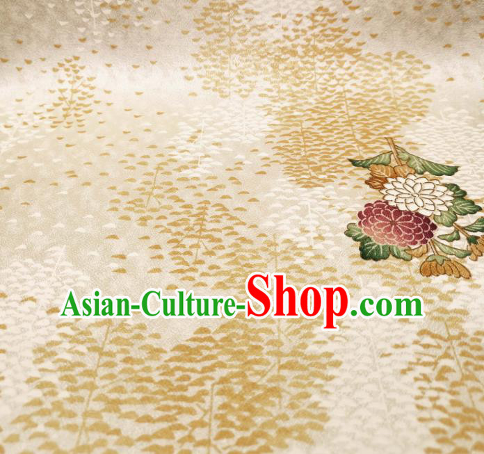 Asian Japanese Yukata Beige Silk Fabric Japan Traditional Kimono Printing Brocade Material Asian Japanese Yukata Beige Silk Fabric Japan Traditional Kimono Printing Brocade Material