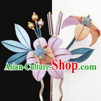 Chinese Traditional Hair Accessories Hanfu Hairpin Handmade Ancient Palace Lady Silk Flower Hair Stick