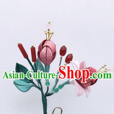Chinese Traditional Song Dynasty Hair Accessories Hanfu Hairpin Handmade Ancient Palace Princess Silk Begonia Hair Stick