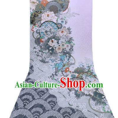 Asian Japan Traditional Brocade Drapery Japanese Classical Peony Pattern Design Kimono Violet Silk Fabric