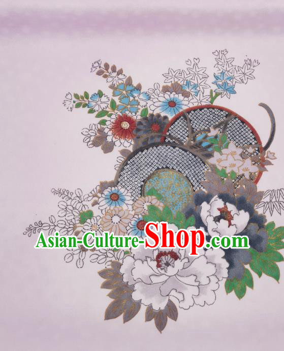 Asian Japanese Classical Tsukesage Kimono Violet Silk Fabric Japan Traditional Printing Peony Brocade Drapery Asian Japanese Classical Tsukesage Kimono Violet Silk Fabric Japan Traditional Printing Peony Brocade Drapery