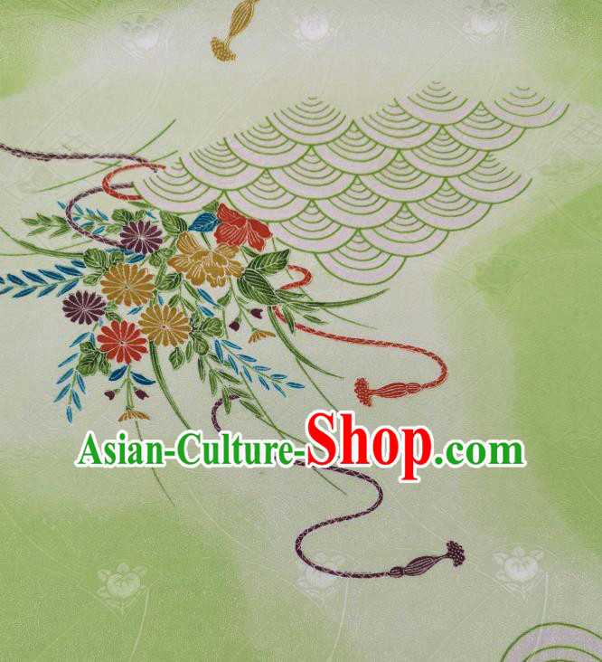 Asian Japan Classical Kimono Silk Fabric Traditional Japanese Printing Green Brocade Tapestry Asian Japan Classical Kimono Silk Fabric Traditional Japanese Printing Green Brocade Tapestry