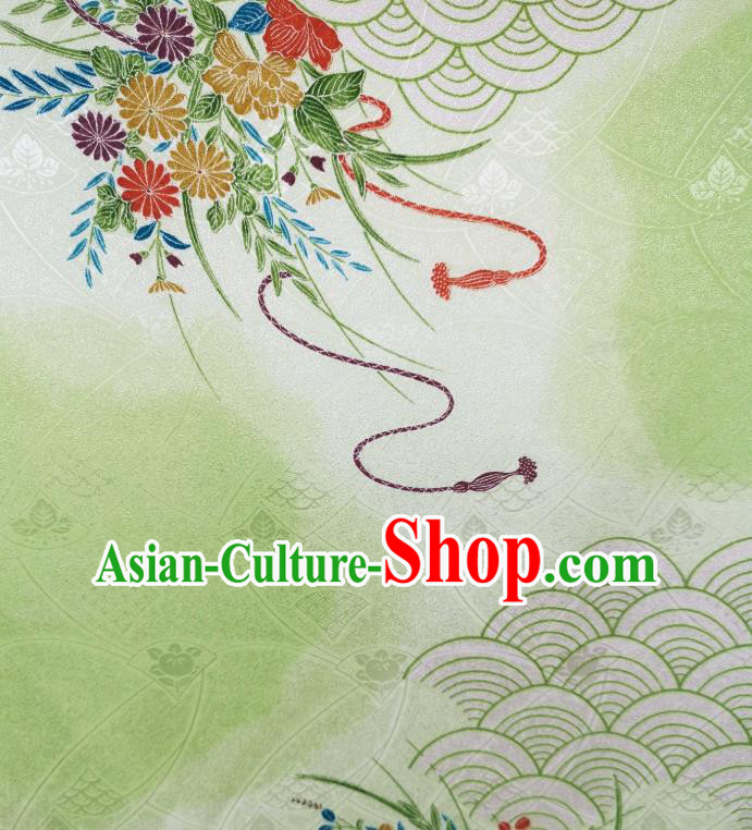 Asian Japan Classical Kimono Silk Fabric Traditional Japanese Printing Green Brocade Tapestry Asian Japan Classical Kimono Silk Fabric Traditional Japanese Printing Green Brocade Tapestry