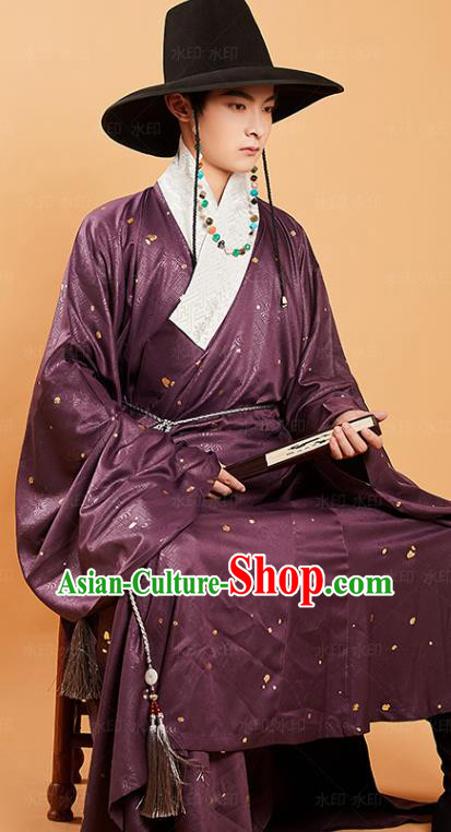 China Traditional Ming Dynasty Purple Priest Frock Ancient Swordsman Hanfu Clothing China Traditional Ming Dynasty Purple Priest Frock Ancient Swordsman Hanfu Clothing