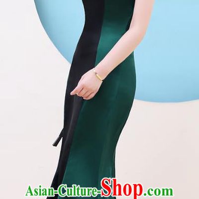 China Stage Performance Fishtail Cheongsam Woman Chorus Clothing Catwalks Deep Green Qipao Dress
