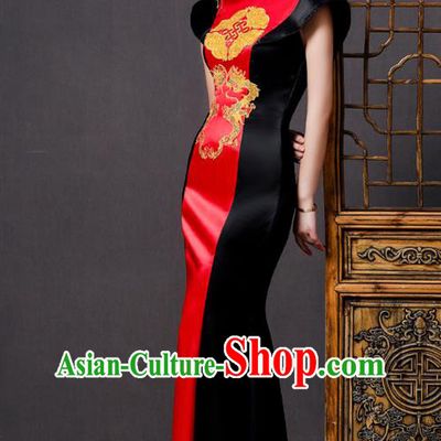 China Catwalks Show Cheongsam Stage Performance Clothing Bride Fishtail Qipao Dress