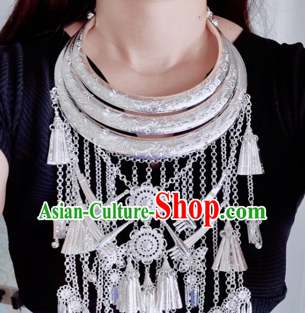 China Miao Nationality Silver Necklace Accessories Traditional Guizhou Ethnic Necklet Jewelry China Miao Nationality Silver Necklace Accessories Traditional Guizhou Ethnic Necklet Jewelry