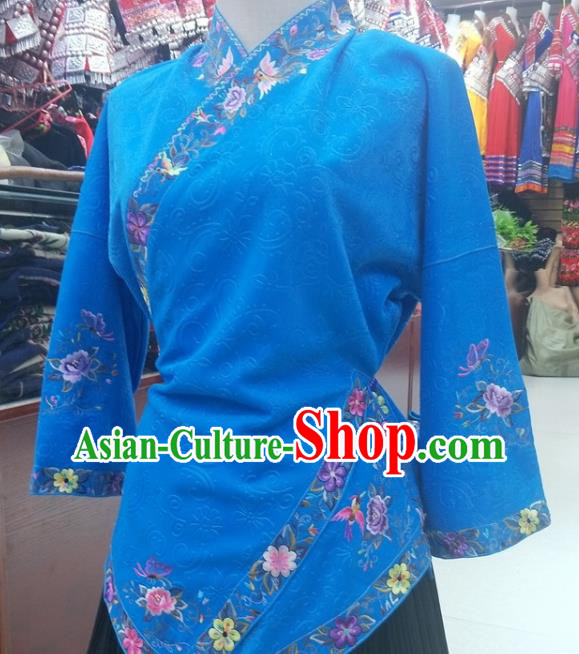 Chinese Traditional Hmong Ethnic Embroidery Blue Blouse Miao Nationality Folk Dance Shirt Clothing Chinese Traditional Hmong Ethnic Embroidery Blue Blouse Miao Nationality Folk Dance Shirt Clothing