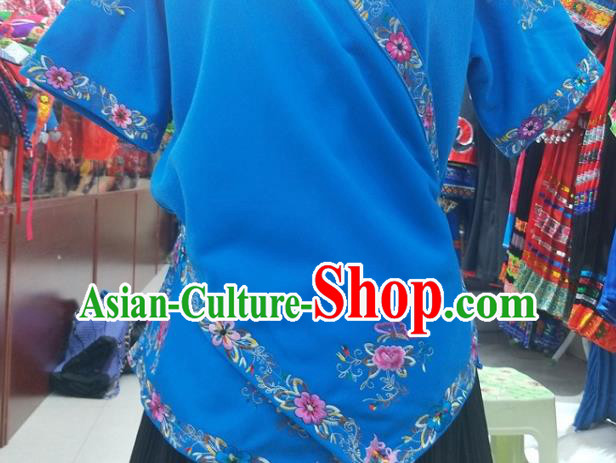 Chinese Traditional Hmong Ethnic Embroidery Blue Blouse Miao Nationality Folk Dance Shirt Clothing Chinese Traditional Hmong Ethnic Embroidery Blue Blouse Miao Nationality Folk Dance Shirt Clothing