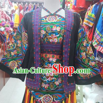 Chinese Hmong Ethnic Woman Costumes Traditional Guizhou Miao National Minority Folk Dance Clothing