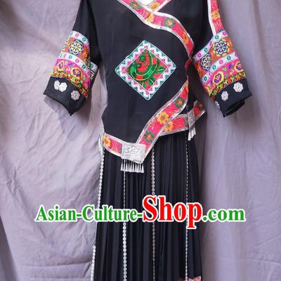 Chinese Hmong Ethnic Woman Folk Dance Costumes Traditional Miao National Minority Clothing
