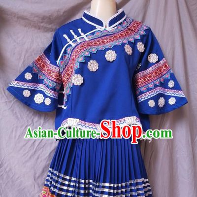 Chinese Hmong Ethnic Young Lady Costumes Traditional Miao National Minority Informal Clothing