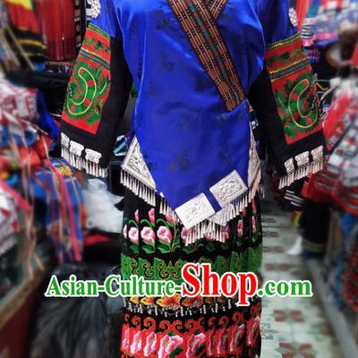 Chinese Hmong Ethnic Wedding Costumes Traditional Miao National Minority Folk Dance Clothing
