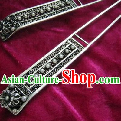 China Guizhou Miao Nationality Woman Hair Stick Traditional Hmong Ethnic Hairpin Silver Hair Accessories