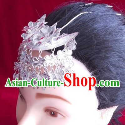 China Hmong Ethnic Hair Crown Guizhou Miao Nationality Silver Hairpin Traditional Wedding Hair Accessories