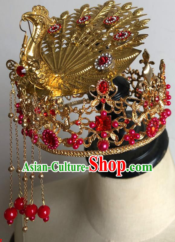 China Traditional Wedding Bride Hair Accessories Handmade Peking Opera Diva Golden Phoenix Hairpin China Traditional Wedding Bride Hair Accessories Handmade Peking Opera Diva Golden Phoenix Hairpin