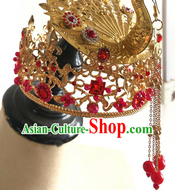 China Traditional Wedding Bride Hair Accessories Handmade Peking Opera Diva Golden Phoenix Hairpin China Traditional Wedding Bride Hair Accessories Handmade Peking Opera Diva Golden Phoenix Hairpin