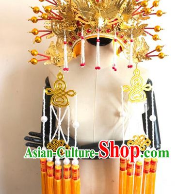 China Handmade Golden Phoenix Coronet Traditional Peking Opera Empress Hair Accessories