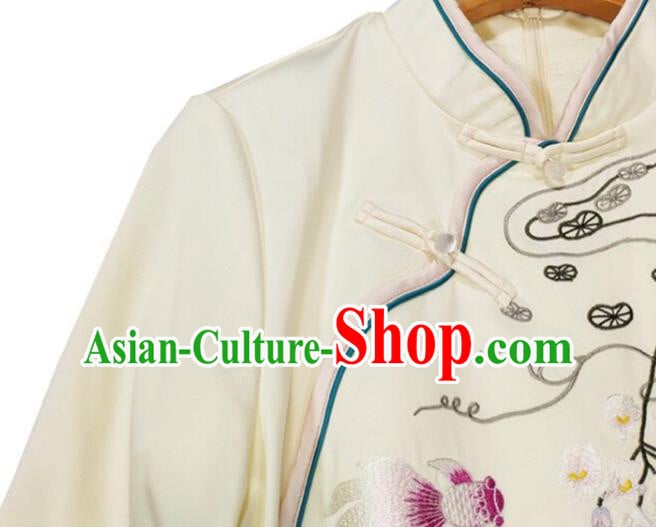 Chinese National Classical Embroidered Beige Qipao Dress Traditional Women Cheongsam Clothing Chinese National Classical Embroidered Beige Qipao Dress Traditional Women Cheongsam Clothing