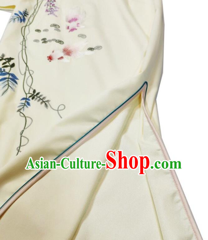 Chinese National Classical Embroidered Beige Qipao Dress Traditional Women Cheongsam Clothing Chinese National Classical Embroidered Beige Qipao Dress Traditional Women Cheongsam Clothing