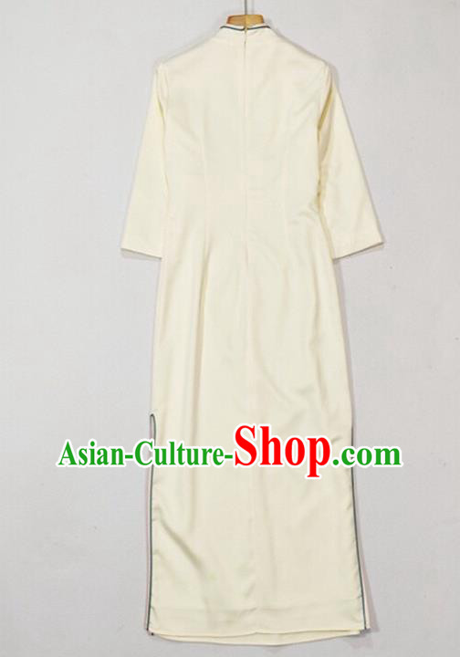 Chinese National Classical Embroidered Beige Qipao Dress Traditional Women Cheongsam Clothing Chinese National Classical Embroidered Beige Qipao Dress Traditional Women Cheongsam Clothing