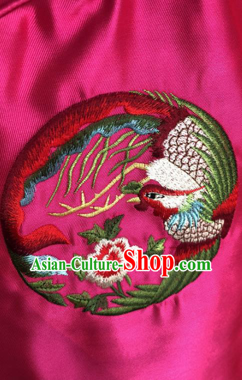 China Woman Outer Garment Tang Suit Rosy Silk Coat Traditional Embroidered Phoenix Jacket China Woman Outer Garment Tang Suit Rosy Silk Coat Traditional Embroidered Phoenix Jacket