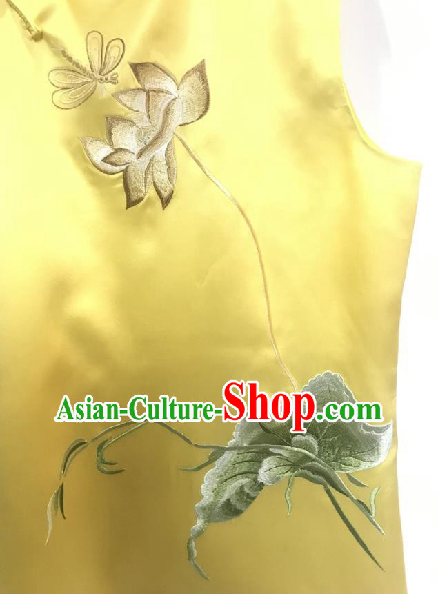 Chinese Classical Embroidered Lotus Yellow Silk Vest National Women Tang Suit Waistcoat Chinese Classical Embroidered Lotus Yellow Silk Vest National Women Tang Suit Waistcoat