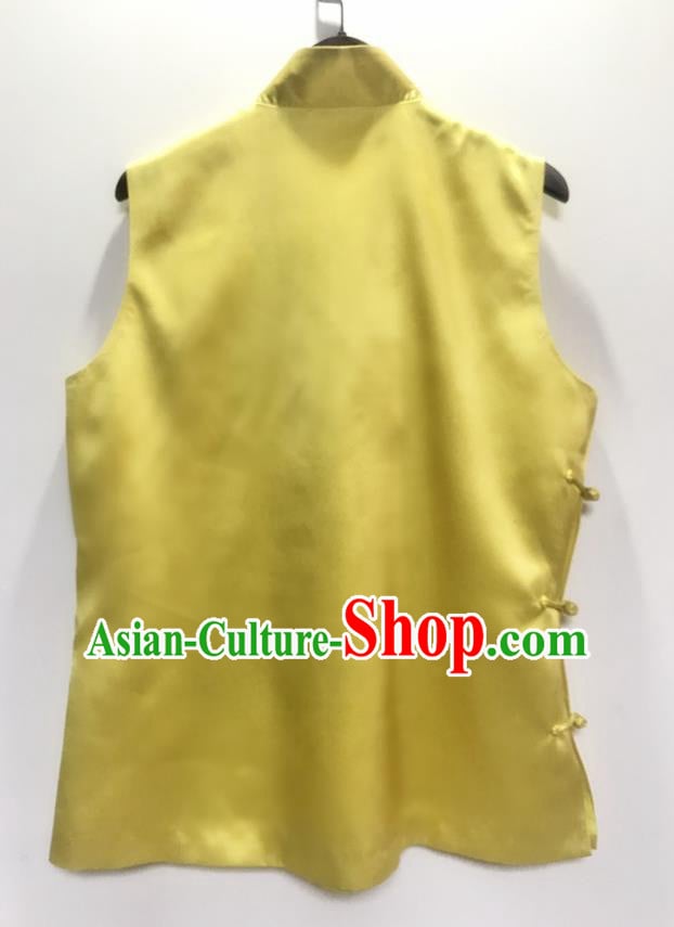 Chinese Classical Embroidered Lotus Yellow Silk Vest National Women Tang Suit Waistcoat Chinese Classical Embroidered Lotus Yellow Silk Vest National Women Tang Suit Waistcoat
