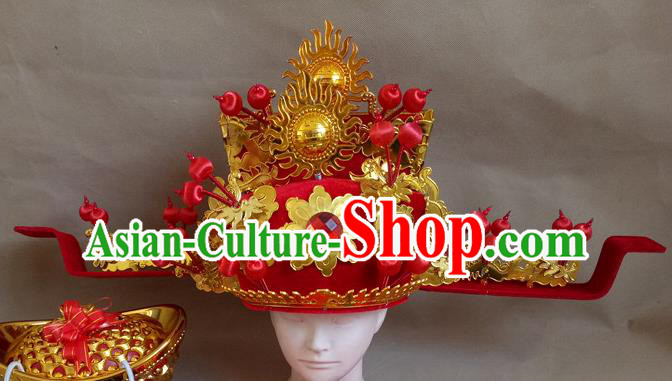 Chinese Beijing Opera Headwear Peking Opera God of Wealth Hat Chinese Beijing Opera Headwear Peking Opera God of Wealth Hat