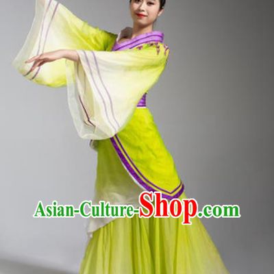 China Woman Stage Performance Clothing Classical Dance Costume Goddess Dance Yellow Hanfu Dress