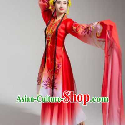 China Traditional Huangmei Opera Red Dress Stage Performance Clothing Classical Dance Water Sleeve Costume