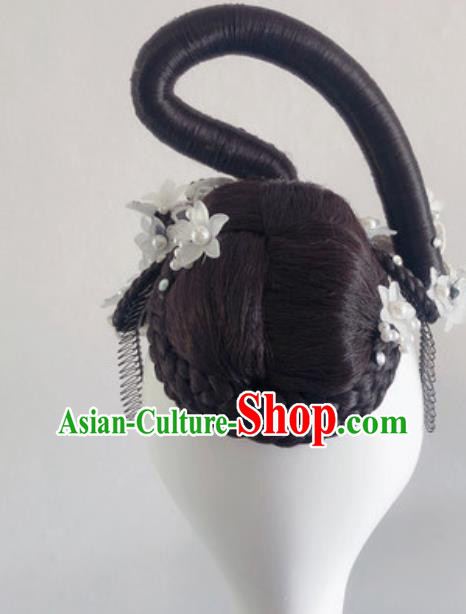 China Traditional Folk Dance Hair Accessories Handmade Wig Chignon Classical Dance Headdress