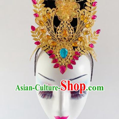 China Traditional Dunhuang Flying Apsaras Dance Hair Accessories Handmade Wig Chignon Classical Dance Headwear