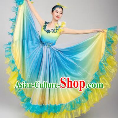 China Traditional Chorus Blue Dress Stage Performance Clothing Opening Dance Costume