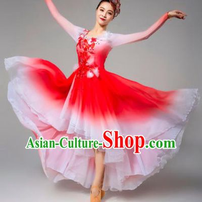 China Stage Performance Clothing Opening Dance Costume Traditional Chorus Red Dress