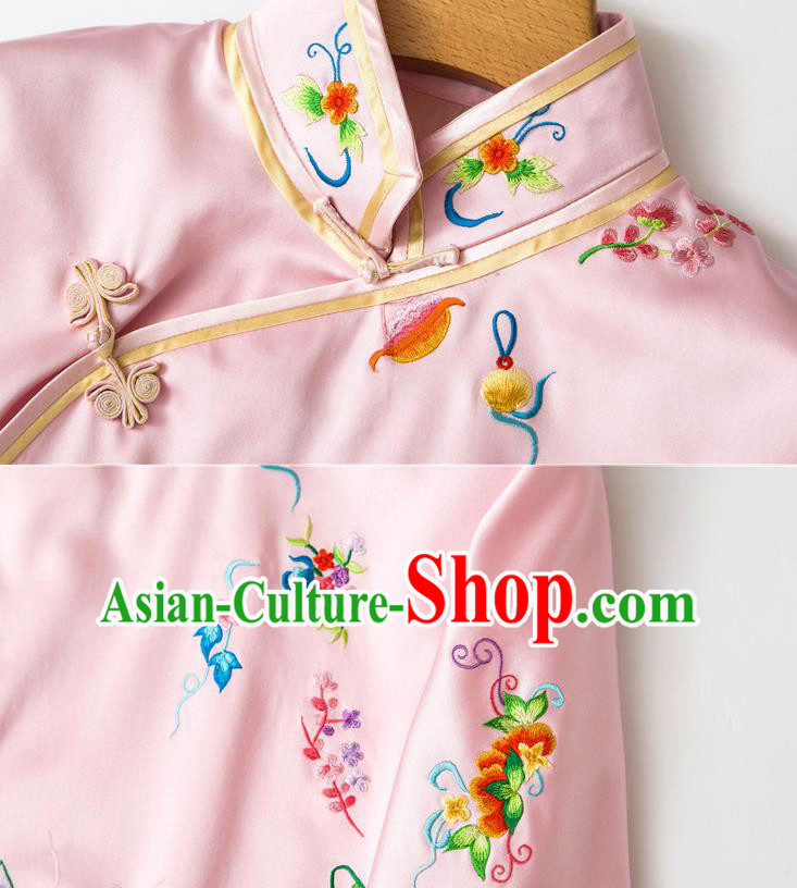 China Traditional Tang Suit Outer Garment Pink Silk Coat Embroidered Butterfly Jacket China Traditional Tang Suit Outer Garment Pink Silk Coat Embroidered Butterfly Jacket