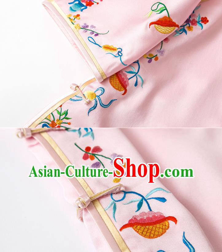 China Traditional Tang Suit Outer Garment Pink Silk Coat Embroidered Butterfly Jacket China Traditional Tang Suit Outer Garment Pink Silk Coat Embroidered Butterfly Jacket
