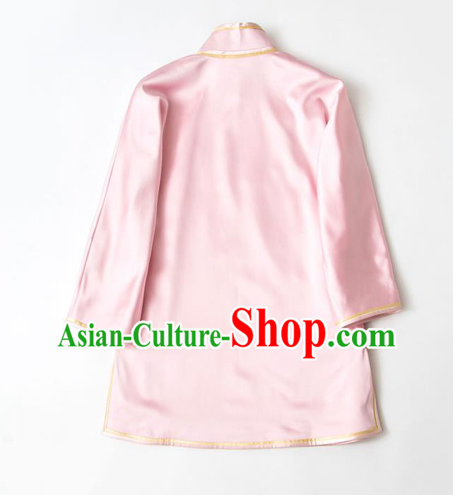 China Traditional Tang Suit Outer Garment Pink Silk Coat Embroidered Butterfly Jacket China Traditional Tang Suit Outer Garment Pink Silk Coat Embroidered Butterfly Jacket