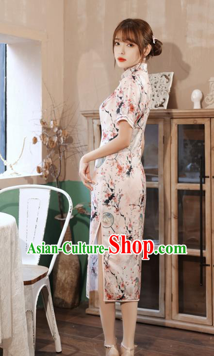 Chinese Traditional Women Cheongsam Clothing National Classical Printing Plum Blossom Qipao Dress Chinese Traditional Women Cheongsam Clothing National Classical Printing Plum Blossom Qipao Dress