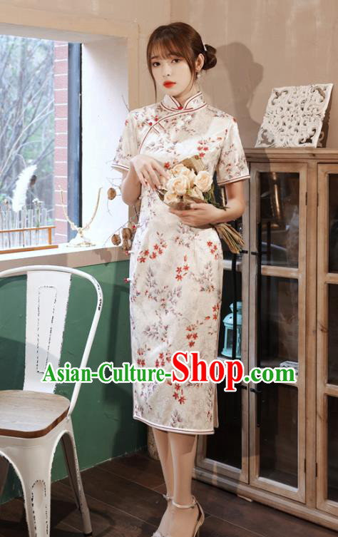 Chinese Classical Printing Peacock White Silk Qipao Dress Traditional Women Cheongsam Clothing Chinese Classical Printing Peacock White Silk Qipao Dress Traditional Women Cheongsam Clothing