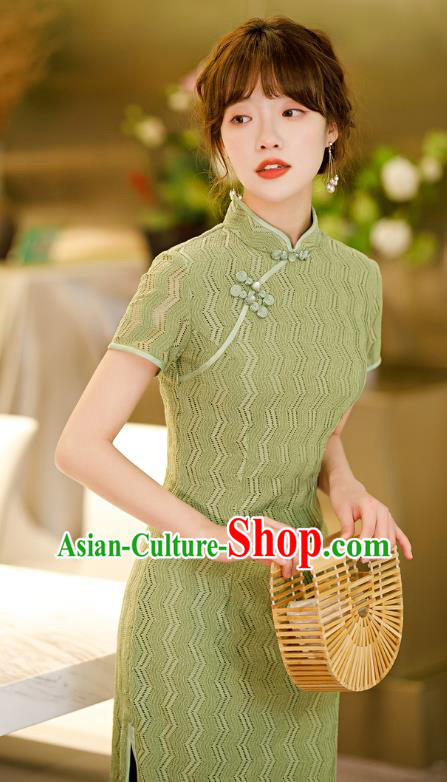Chinese Traditional Elegant Cheongsam Classical Green Lace Qipao Dress Chinese Traditional Elegant Cheongsam Classical Green Lace Qipao Dress