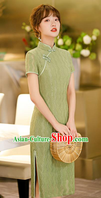 Chinese Traditional Elegant Cheongsam Classical Green Lace Qipao Dress Chinese Traditional Elegant Cheongsam Classical Green Lace Qipao Dress