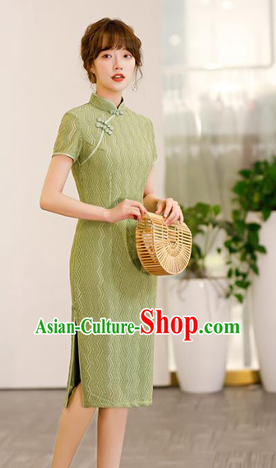 Chinese Traditional Elegant Cheongsam Classical Green Lace Qipao Dress Chinese Traditional Elegant Cheongsam Classical Green Lace Qipao Dress